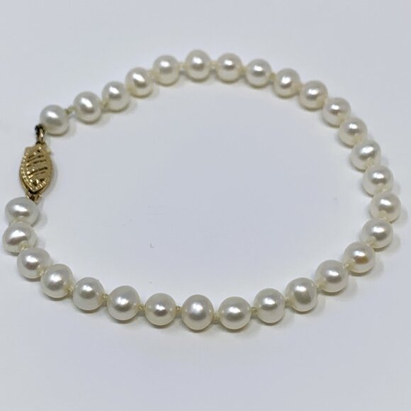Freshwater Pearl Beaded Bracelet 14K Gold Clasp Size 6 3/4" - Picture 7 of 14
